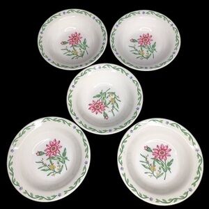 5 International Tableworks Stoneware 6 6/8” Terrace Blossoms Pasta Bowls in EUC